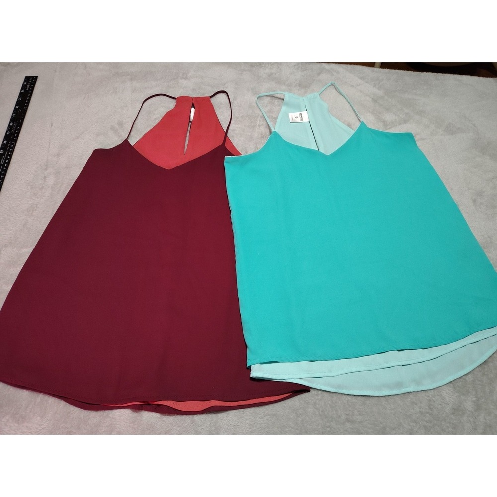 Lot‎ Of 2 Express Barcelona Cami Ladies XS Wine/Green Spaghetti Reversible Y2k